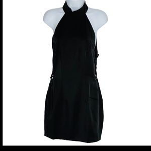 Capulet Cutout Lace Up Sides High Neck Dress Womens S Solid Black Bodycon Party